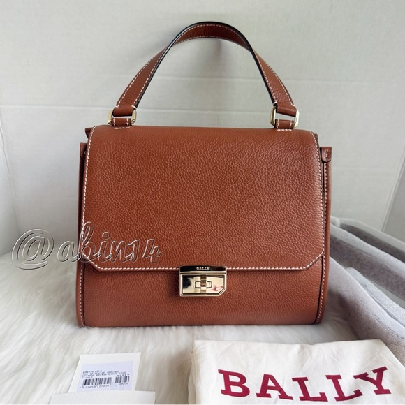 NWT Bally Tan Leather Gold Hardware Top Handle Satchel Crossbody Bag - Picture 1 of 14